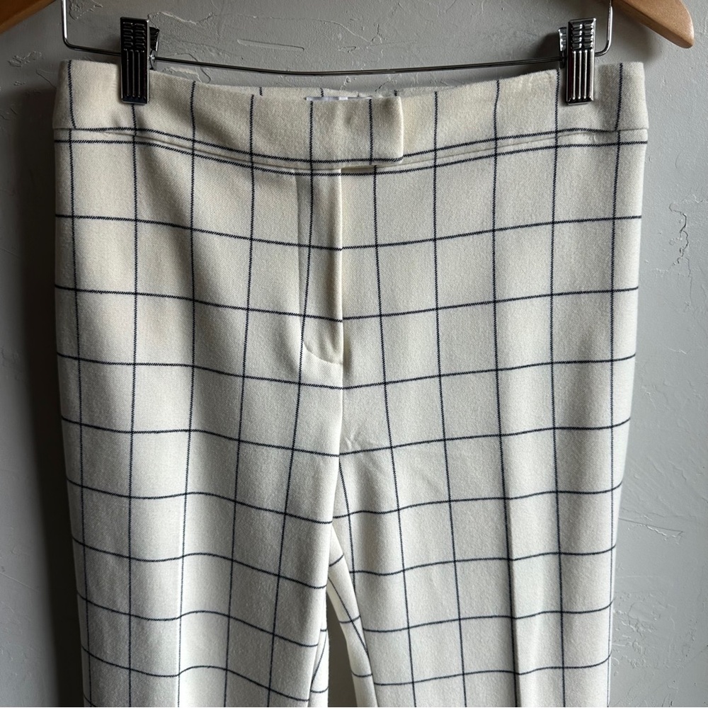 Derek Lamb 10 Crosby Ivory & Blue Plaid High Rise Straight Leg Trousers Sz 4 - Picture 3 of 12